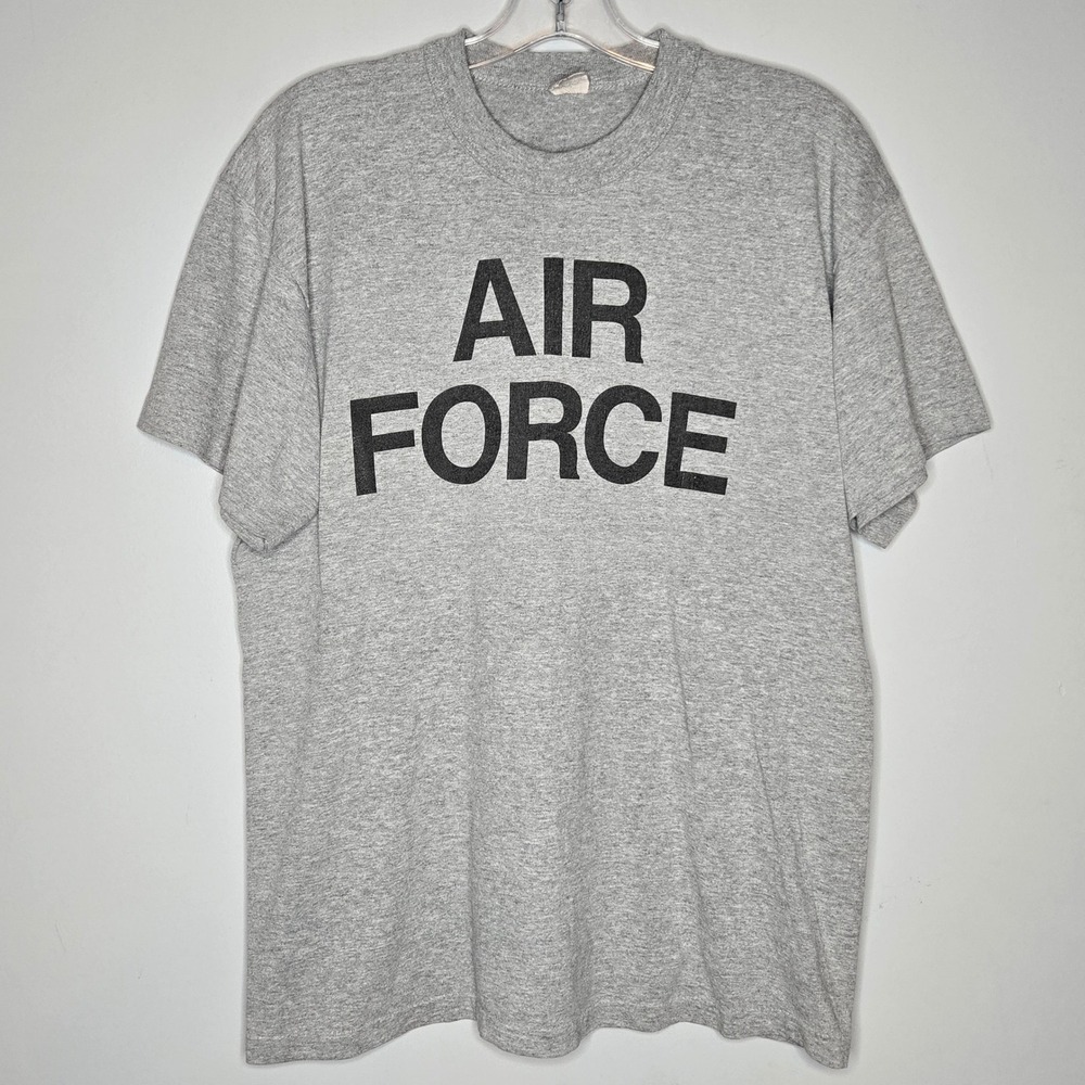 Vintage 80s US Air Force PT T-Shirt‎ Gray Single Stitch Made in USA Large